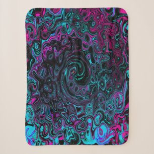 Cobertor Sherpa Redemoinho Abstrato Retro Aqua Magenta e Preto