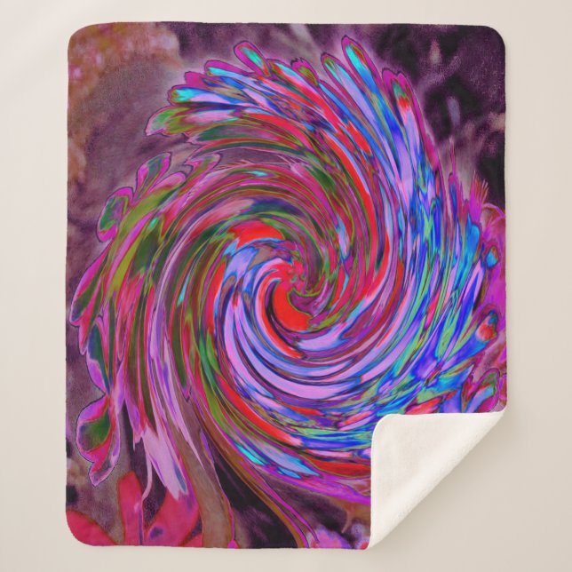 Cobertor Sherpa Redemoinho Floral Abstrato Rosa, Azul e Vermelho L (Frente)