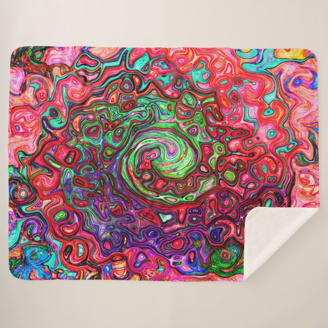 Cobertor Sherpa Redemoinho Líquido Abstrato Groovy Retro em Aquare (Frente (Horizontal))