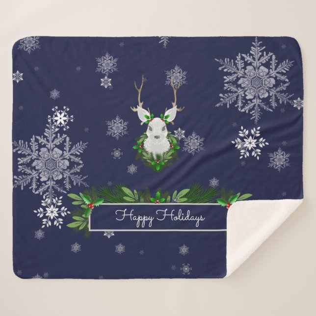 Cobertor Sherpa Reindeer azul Sherpa Blanket (Frente (Horizontal))