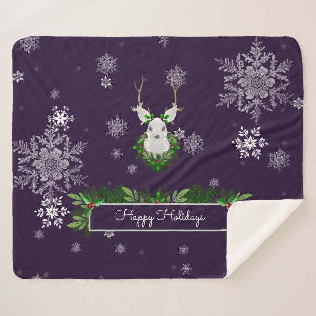 Cobertor Sherpa Reindeer Roxo Sherpa Blanket (Frente (Horizontal))