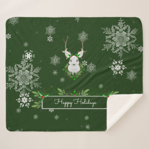 Cobertor Sherpa Reindeer Verde Sherpa Blanket