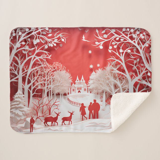 Cobertor Sherpa Reindeers 3D e Pessoas no Village Baby (Frente (Horizontal))