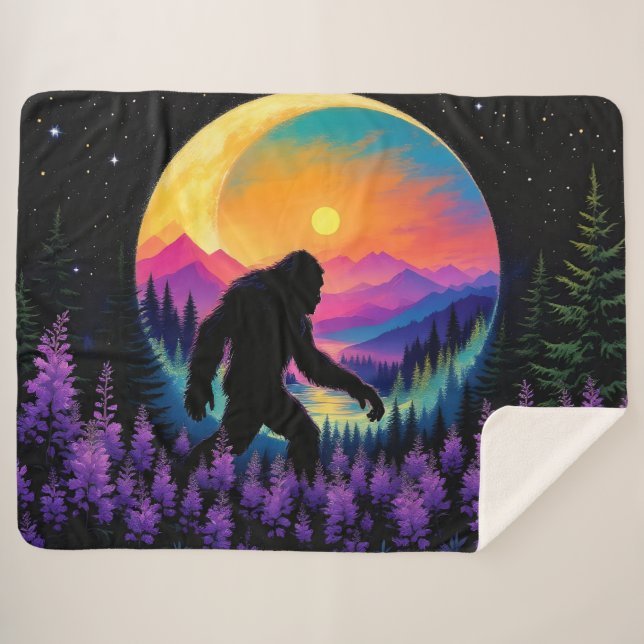 Cobertor Sherpa Relógio de Lua da Montanha Arco-Íris Sasquatch (Frente (Horizontal))