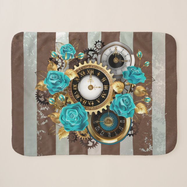 Cobertor Sherpa Relógio e Rosas de Turquesa em Striping (Frente (Horizontal))