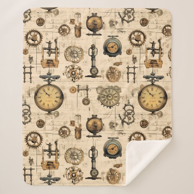 Cobertor Sherpa Relógio Russo Steampunk Grunge (13) (Frente)