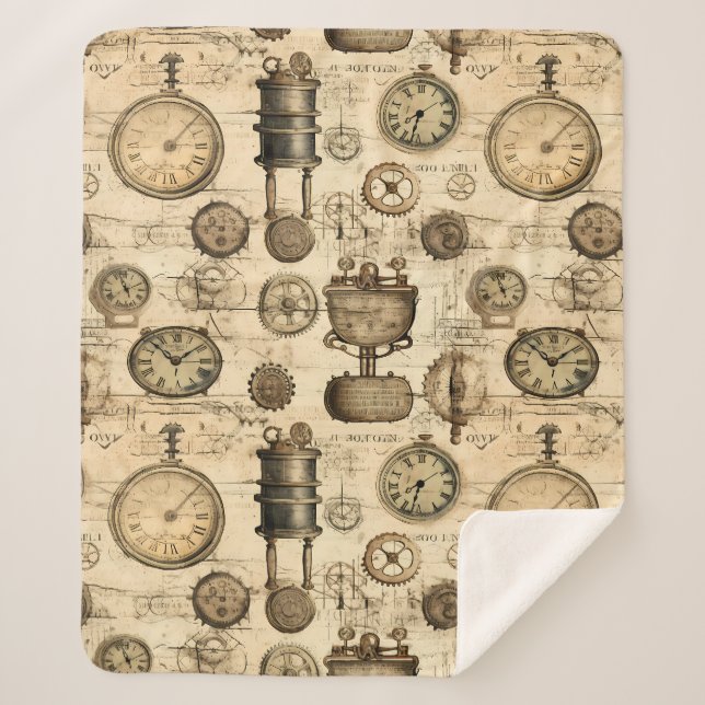 Cobertor Sherpa Relógio Russo Steampunk Grunge (14) (Frente)
