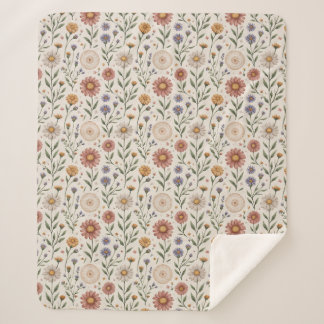 Cobertor Sherpa Remendo de Flores Silvestres Desenhadas à Mão Vin