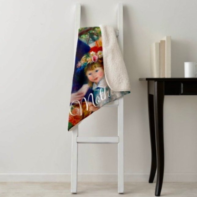 Cobertor Sherpa Renoir’s Mother and Child  (A warm throw blanket with an elegant floral design. )