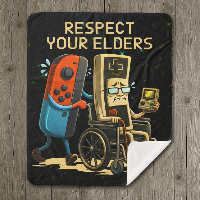 Cobertor Sherpa Respect Your Elders Gaming Control Retro Funny (Criador carregado)