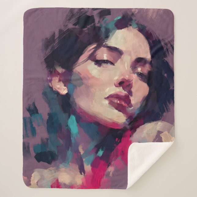 Cobertor Sherpa Retrato Abstrato Neon Strokes (Frente)