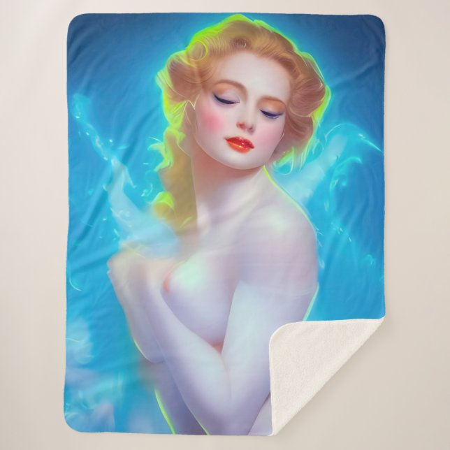 Cobertor Sherpa Retrato da Deusa Eetérea - Fantasia Surreal (Frente)