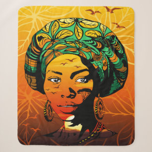 Cobertor Sherpa Retrato de Mulher Africana com Sunset