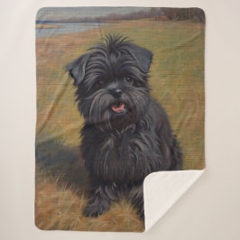 Cobertor Sherpa Retrato de Pintura de Óleo de Cão Affenpinscher