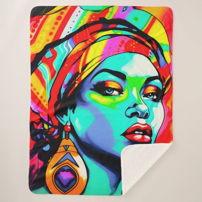 Cobertor Sherpa Retrato de pop Art (Frente)