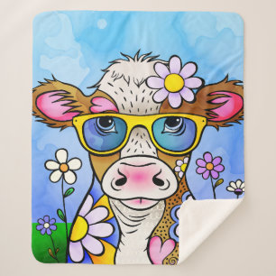 Cobertor Sherpa Retrato de Vaca Doodle