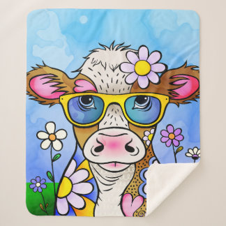 Cobertor Sherpa Retrato de Vaca Doodle