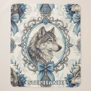 Cobertor Sherpa Retrato do Lobo de inverno em azul Ornamentado e q
