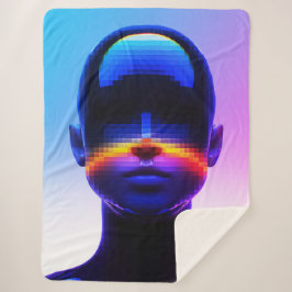 Cobertor Sherpa Retrato Futurista em Pixel Art – Abstrato Digital