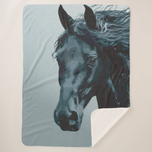 Cobertor Sherpa Retrato Majestoso de Cavalo Preto
