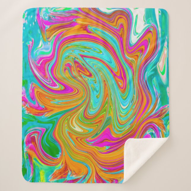 Cobertor Sherpa Retro Abstrato de Grãos Azuis, Laranja e Rosa Quen (Frente)