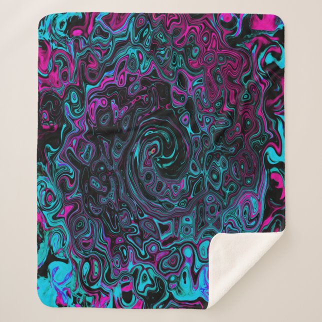 Cobertor Sherpa Retro Aqua Magenta e Abstrato preto (Frente)