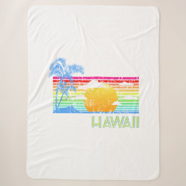 Cobertor Sherpa Retro Beach Hawaii Sunset (Frente)