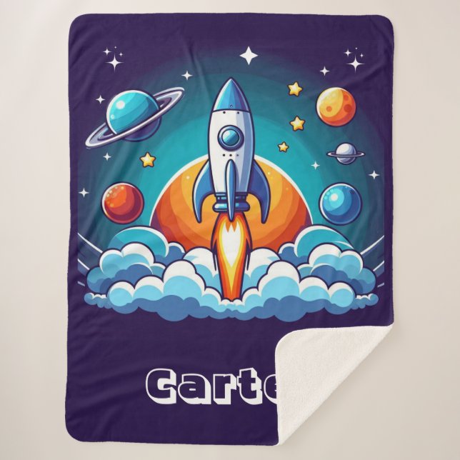 Cobertor Sherpa Retro, foguete espacial (Frente)