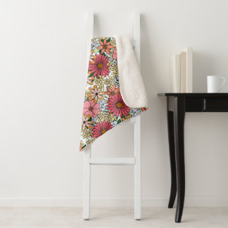 Cobertor Sherpa Retro Groovy Floral Daisy Boho