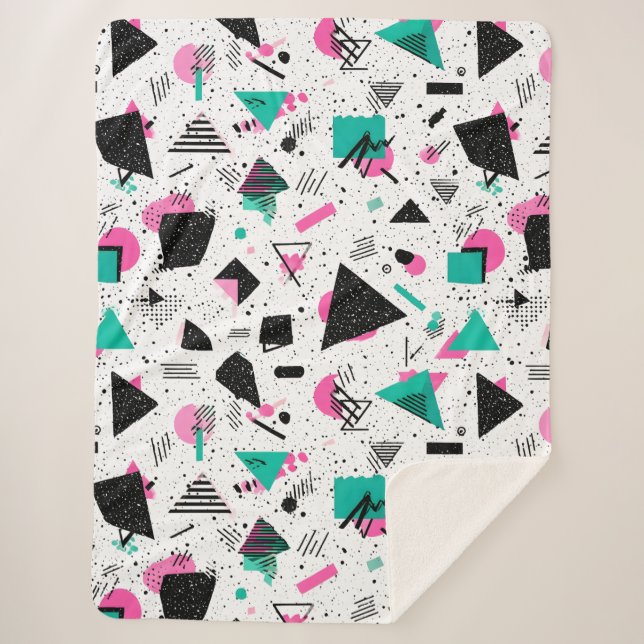 Cobertor Sherpa Retro Memphis Geometric Pattern (Frente)
