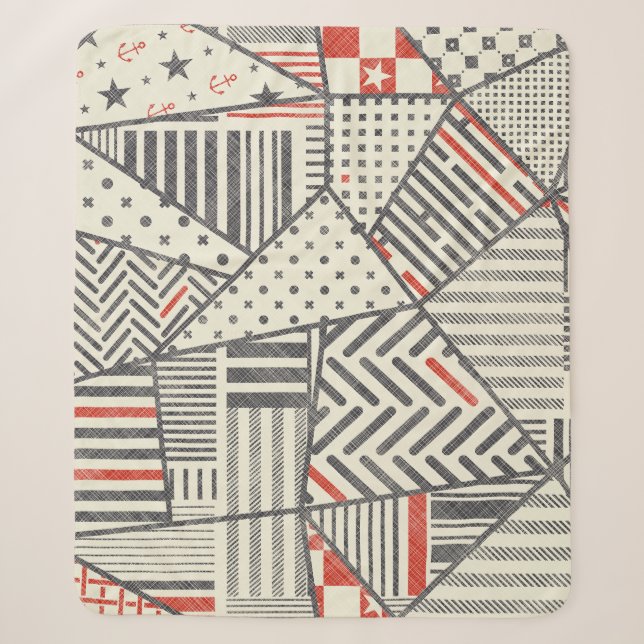 Cobertor Sherpa Retro Patch: Abstrato Geométrico Design (Frente)