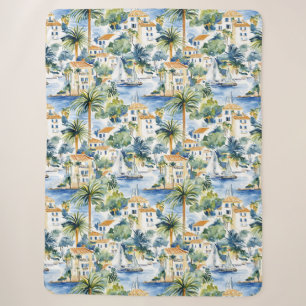Cobertor Sherpa Riviera Francesa Palmeiras Tropicais  