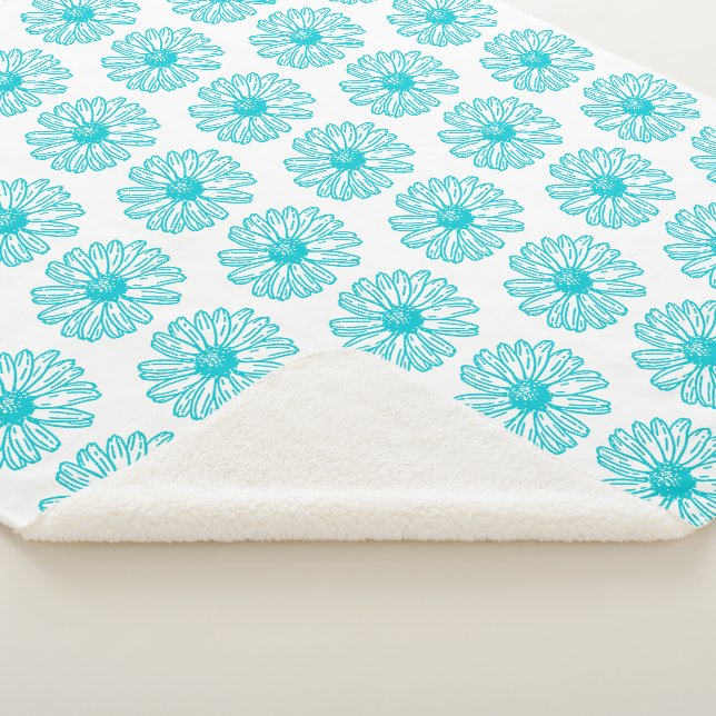 Cobertor Sherpa Robin Egg Blue Daisy Impressão, Hippie Flowers (3/4)