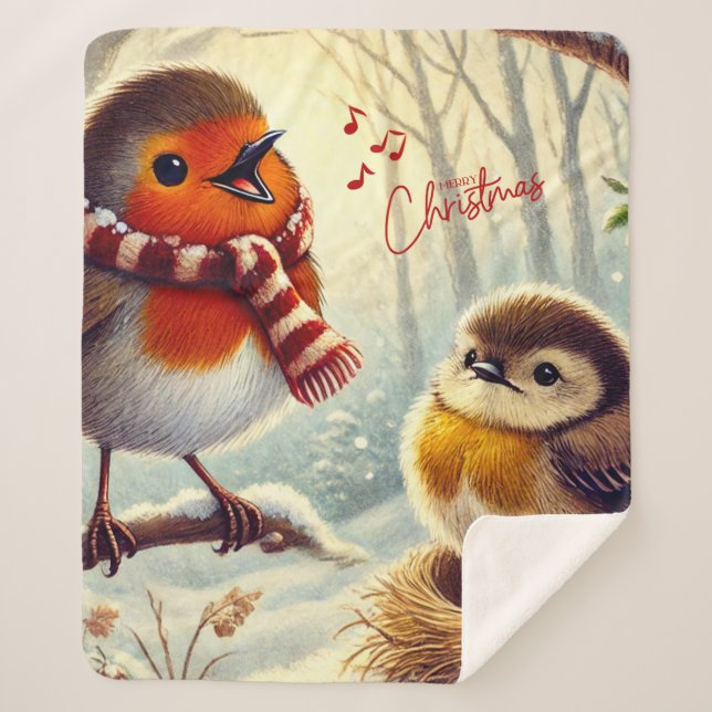 Cobertor Sherpa Robins bonitos, Natal congelado (Frente)