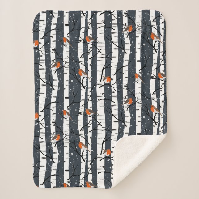 Cobertor Sherpa Robins europeus sobre o passarinho prateado na cin (Frente)