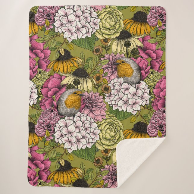 Cobertor Sherpa Robins no jardim 2 (Frente)