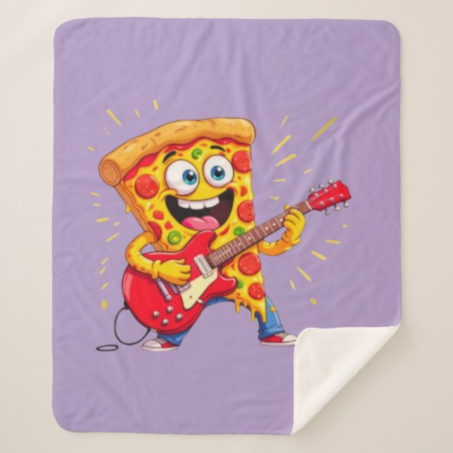 Cobertor Sherpa **Rock ’n’ Roll Pizza – Funny Guitar-Playing Slice (Frente)