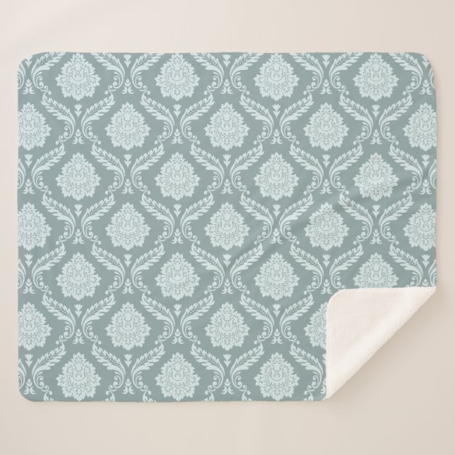 Cobertor Sherpa Rococo Damask Pattern Duck Egg Blue+Teal (Frente (Horizontal))