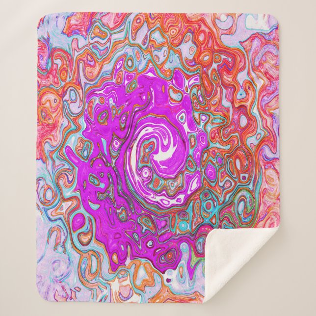 Cobertor Sherpa Rodeio Abstrato Roxo e Laranja com Redemoinho (Frente)