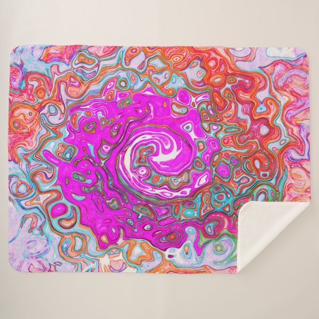 Cobertor Sherpa Rodovalho Abstrato da Groovy Roxo e Laranja (Frente (Horizontal))