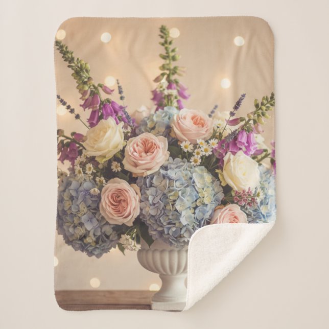 Cobertor Sherpa Romantic Hydrangea and Rose Bouquet (Frente)