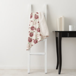 Cobertor Sherpa Romântico Tomara-que-Caia & Padrão Floral de Peôni