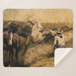 Cobertor Sherpa “Roping Palomino” Arte Ocidental por Maynard Dixon