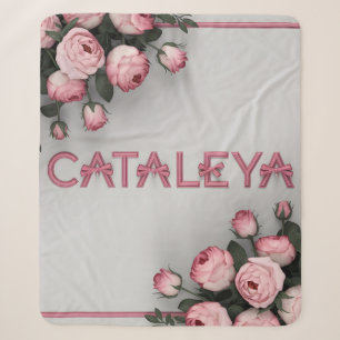 Cobertor Sherpa ROSA bordado e Travesseiro decorativo em branco da