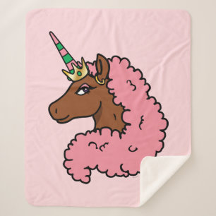 Cobertor Sherpa Rosa claro Afro Unicorn