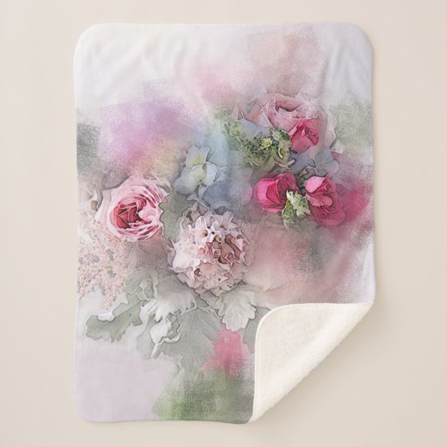 Cobertor Sherpa Rosa de Aquarela Flores Modernas Modelo Floral Mod (Frente)