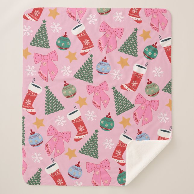 Cobertor Sherpa Rosa de Natal Bonito (Frente)