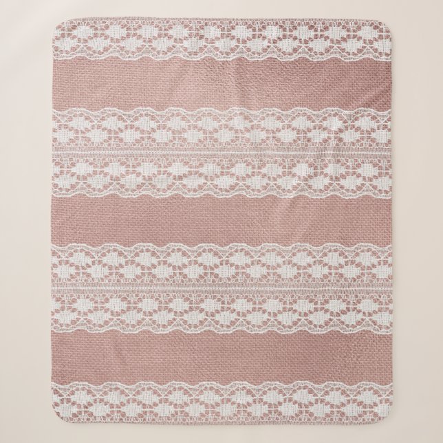 Cobertor Sherpa Rosa de ouro metálico, textura de renda esbranquiç (Frente)