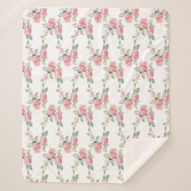 Cobertor Sherpa Rosa Floral Shabby Chic (Frente)