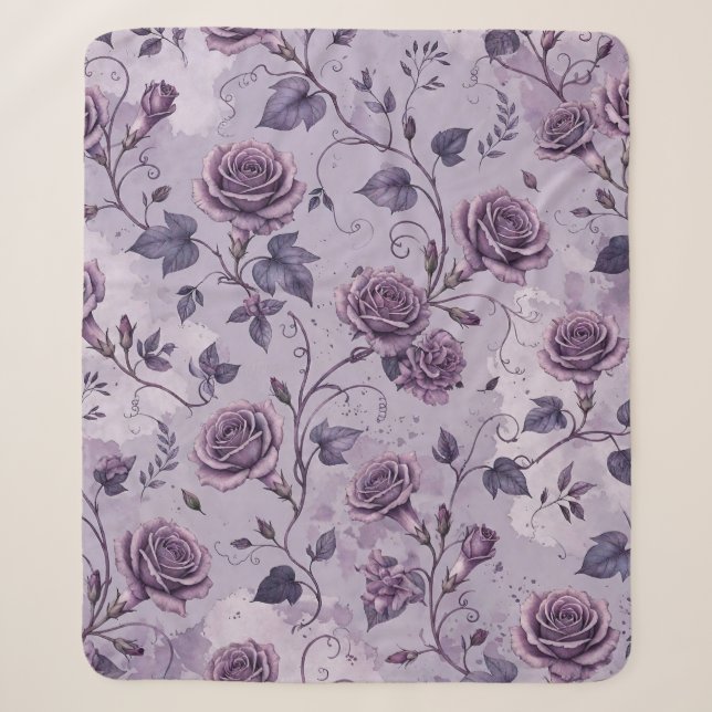 Cobertor Sherpa Rosa Lavanda Empoeirada Tons Sonhadores Florais  (Frente)